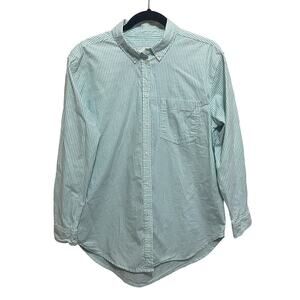 American Eagle Womens Oversized Boyfriend Button Down Shirt Top XS Striped‎ Aqua